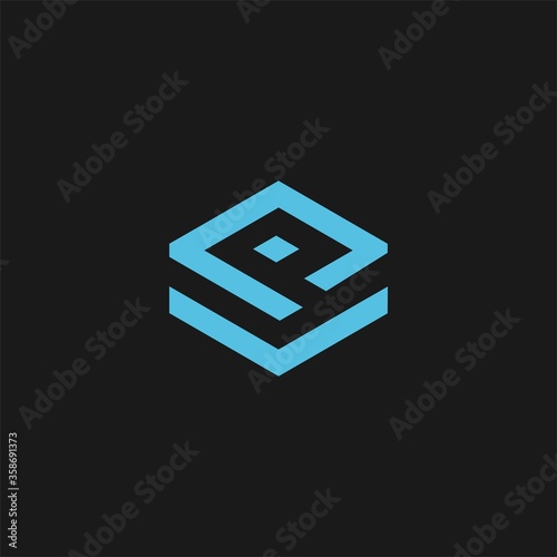 cool P logo design illustrtion, building, initial, construction, architect, blue, icon, company