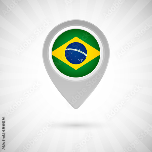 Free Download Shiny map pin with flag of Brazil country. Abstract map marker with flag over classic background - GFXLoad