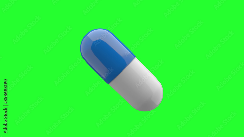 White-Blue pills isolated rotating. Seamless looping. Alpha channel / Luma matte. 4K UHD. 3d rendering.