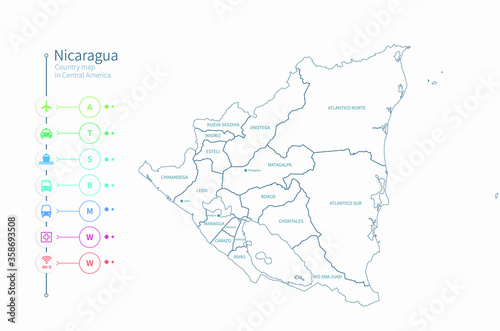 nicaragua map. detailed central america country map vector.  