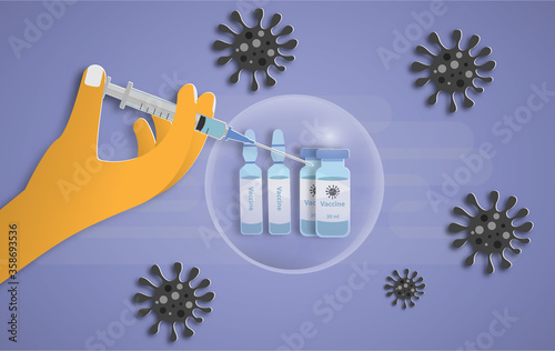 vaccine new normal in paper art design