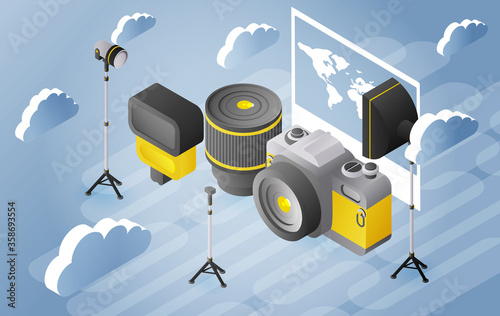 world photography day illustration in isometric design