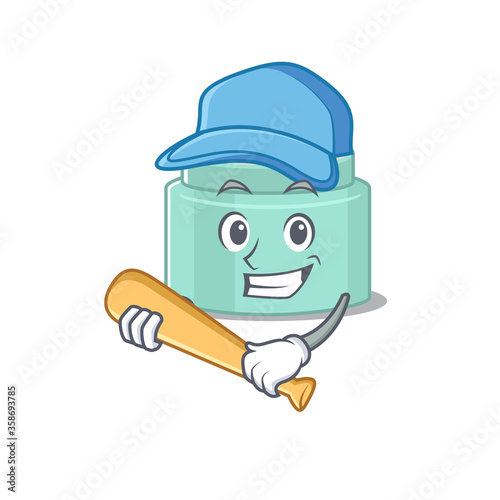 Attractive lipbalm caricature with character playing baseball