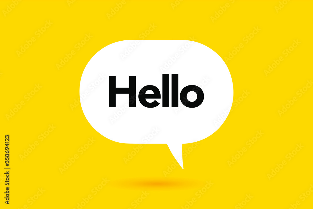 Hi, Hello. Banner, speech bubble, poster and sticker concept with text. White bubble message on bright yellow background. Vector Illustration Hi, Hello. Banner, speech bubble, poster and sticker concept with text. White bubble message on bright yellow background. Vector Illustration