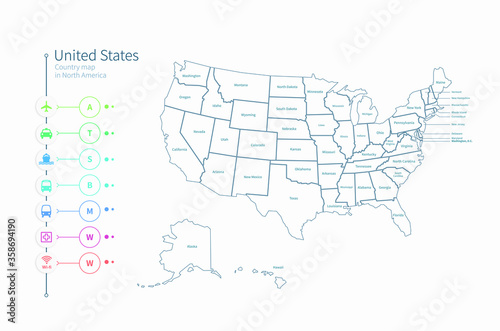 usa. united states map. detailed south america country map vector. 