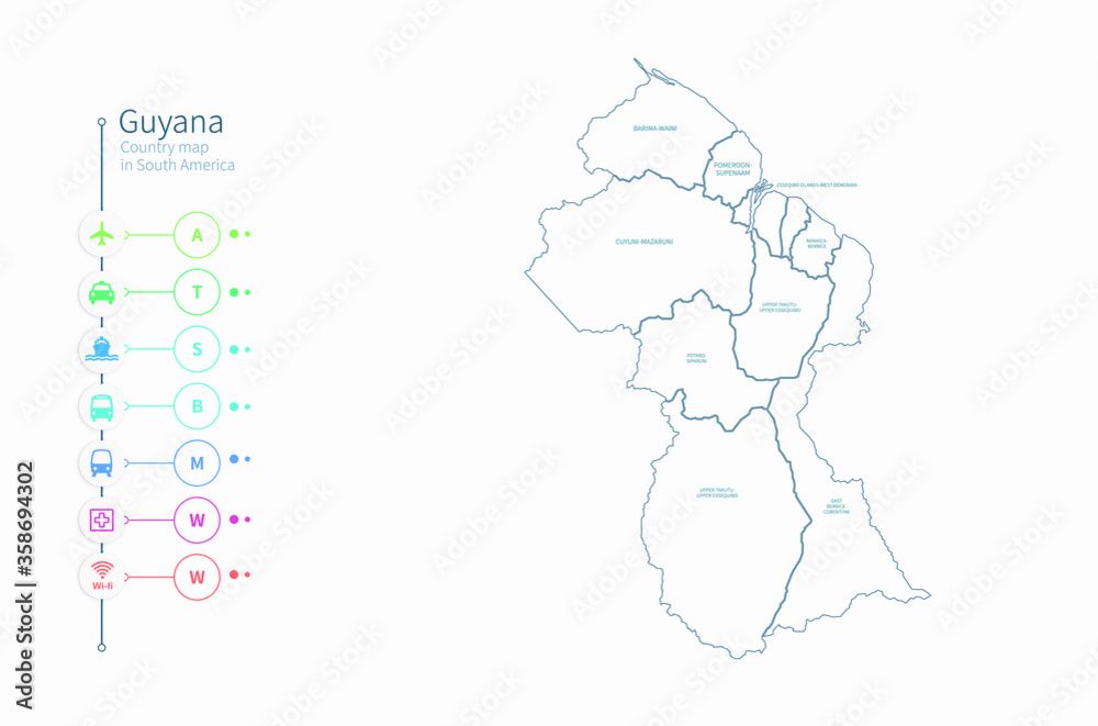 Obraz premium guyana map. detailed south america country map vector. 
