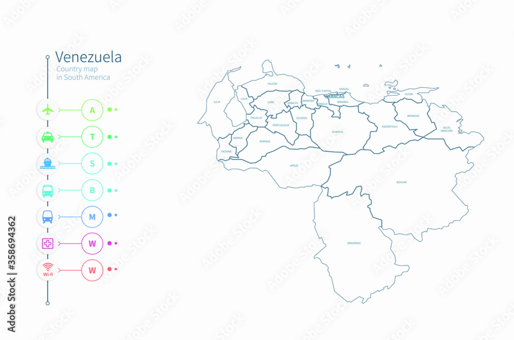 Naklejka premium venezuela map. detailed south america country map vector. 
