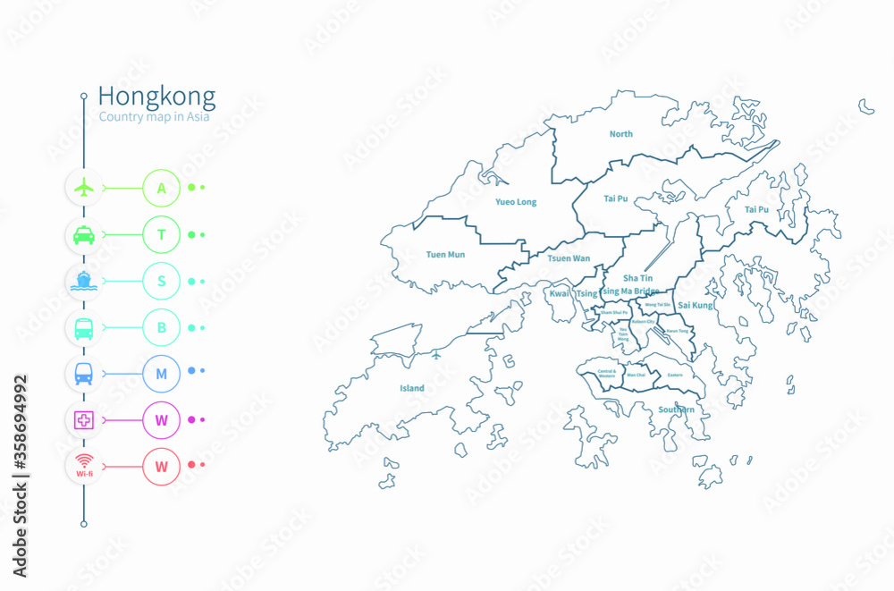 hongkong map. asia country map vector.