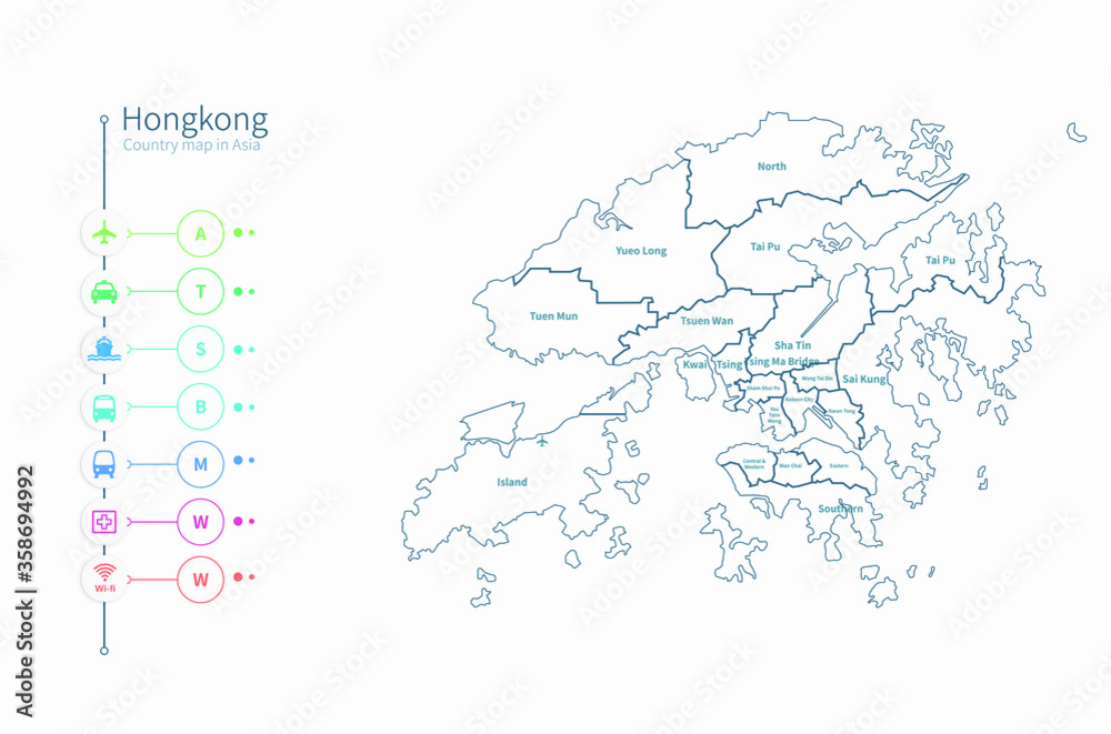 hongkong map. asia country map vector. hongkong map. asia country map vector.