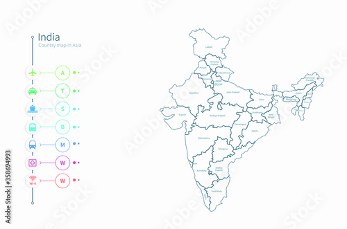 india map. asia country map vector.