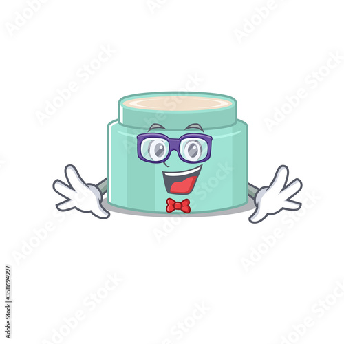 A cartoon drawing of geek lipbalm wearing weird glasses