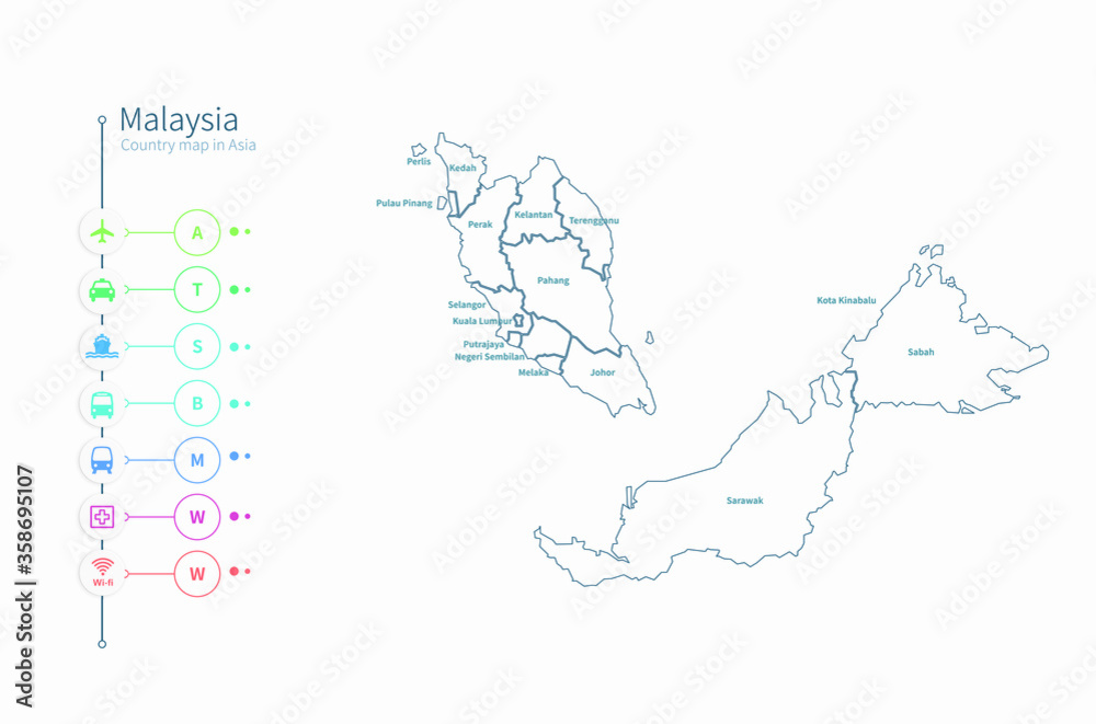 malaysia map. asia country map vector.