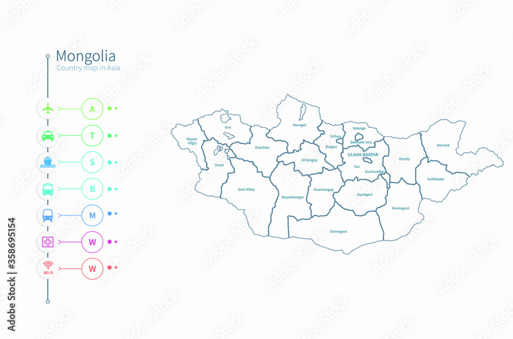 Fototapeta mongolia map. asia country map vector.