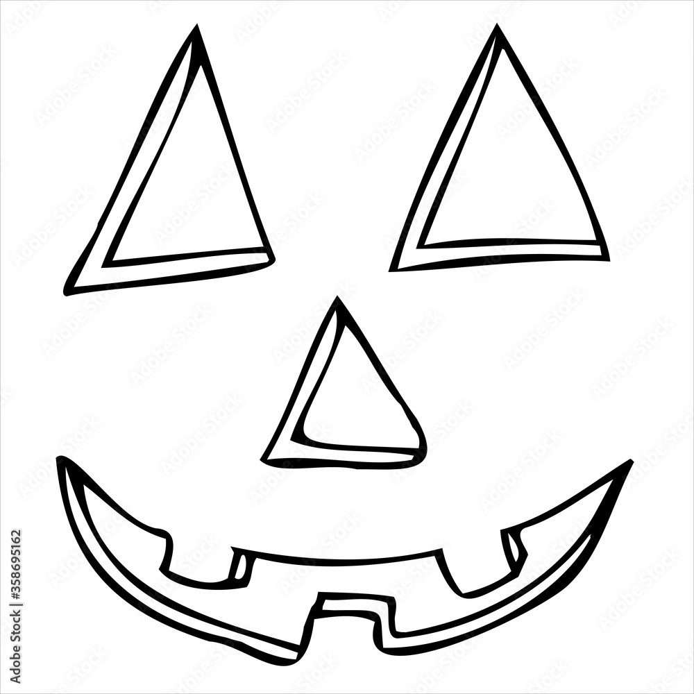 Fototapeta premium carved eyes, nose mouth, pumpkin carving, vector doodle element for halloween celebration in doodle style, black outline