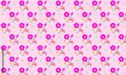 pink and orange flowers seamless pattern on pink background