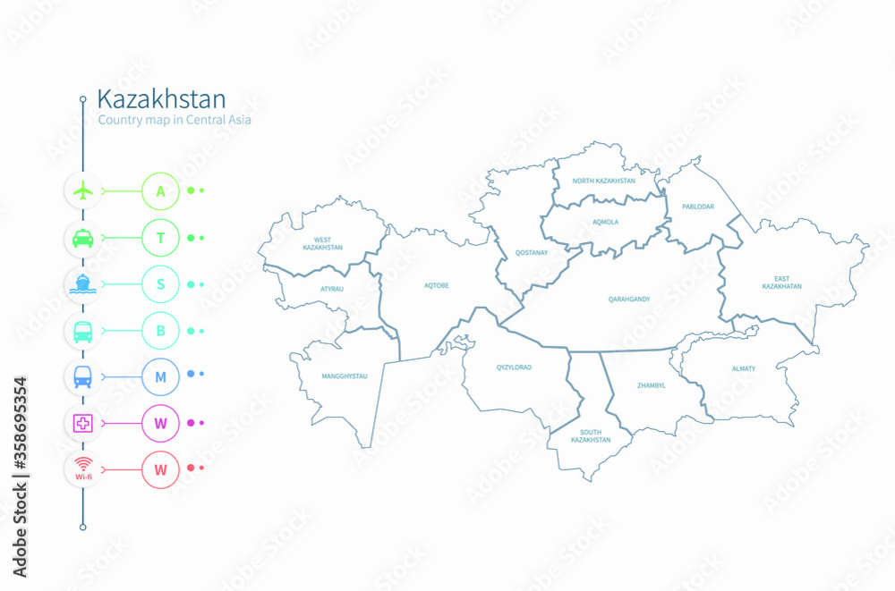 kazakhstan map. asia country map vector.