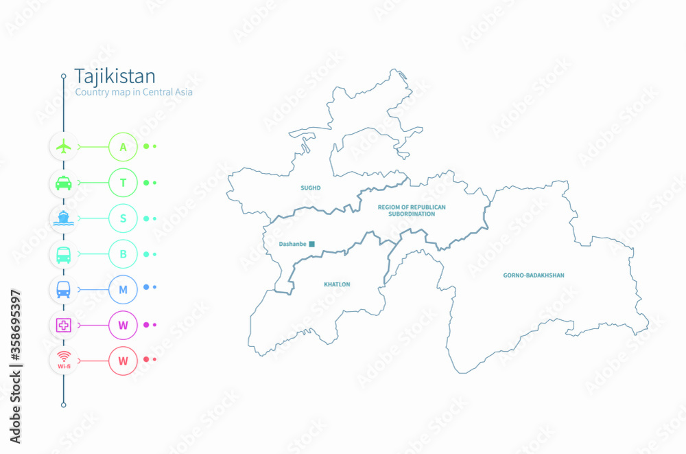 tajikistan map. asia country map vector.