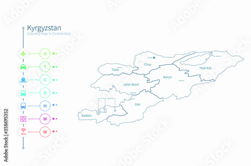 kyrgyzstan map. asia country map vector.