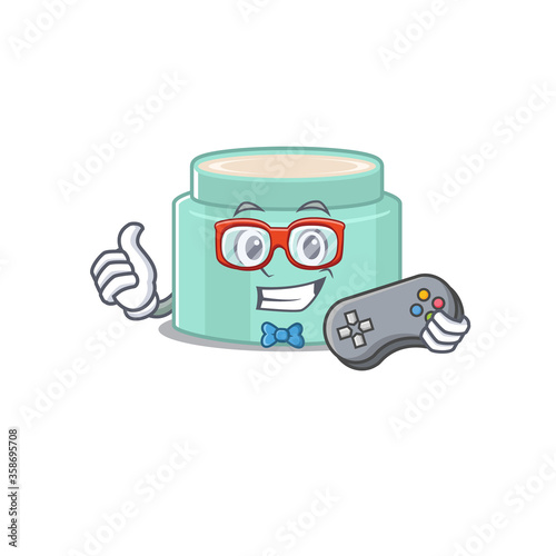 Mascot design style of lipbalm gamer playing with controller