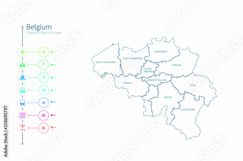 belguim map. detailed europe country map vector. 