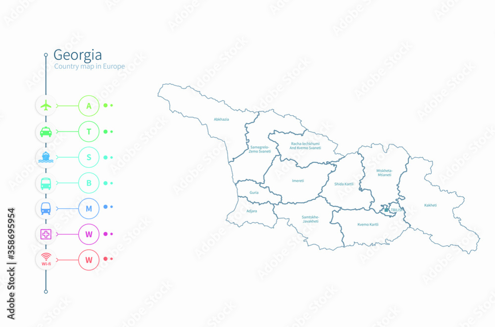 georgia map. detailed europe country map vector. 