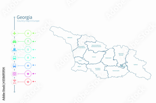 georgia map. detailed europe country map vector. 