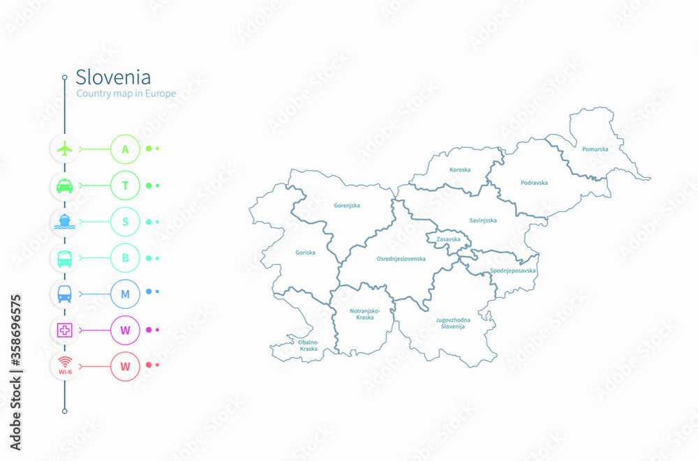 slovenia map. detailed europe country map vector. 
