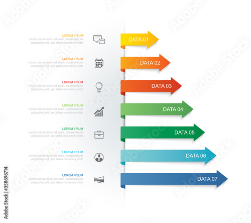 7 data infographics tab paper index and arrow template. Vector illustration abstract background. Can be used for workflow layout, business step, banner, web design.