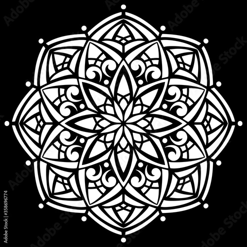 White mandala on black Pattern Stencil Doodles Sketch