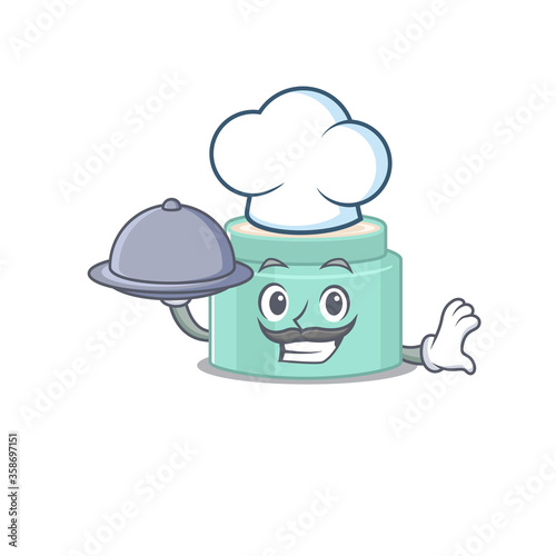 mascot design of lipbalm chef serving food on tray