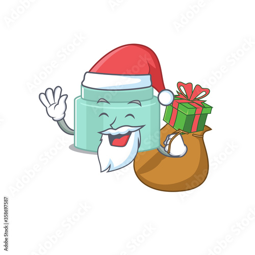 Cartoon design of lipbalm Santa having Christmas gift