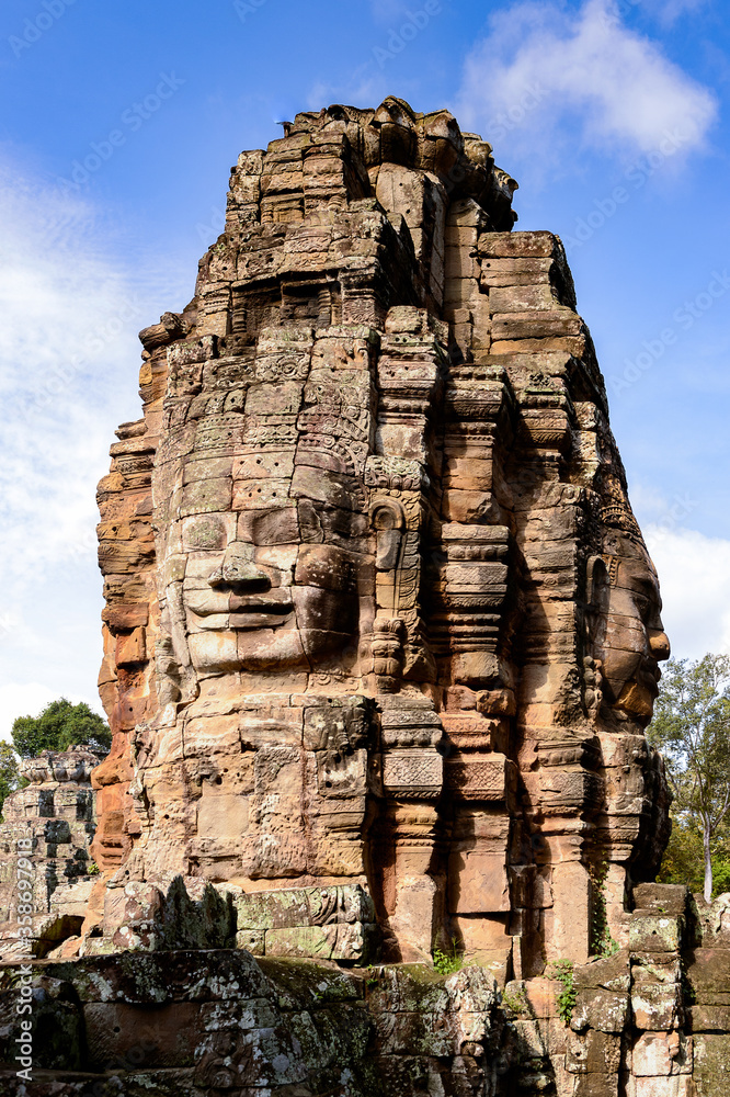It's Smiling faces of the Bayon, Khmer temple at Angkor in Cambodia. Official state temple of the Mahayana Buddhist King Jayavarman VII