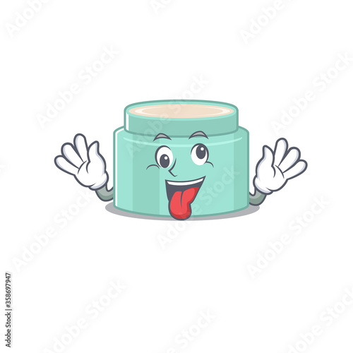 A mascot design of lipbalmhaving a funny crazy face