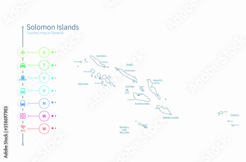 solomon islands map. detailed oceania country map vector. 