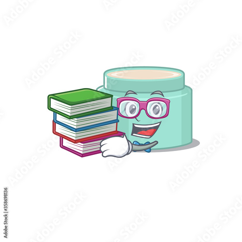 A diligent student in lipbalm mascot design concept read many books