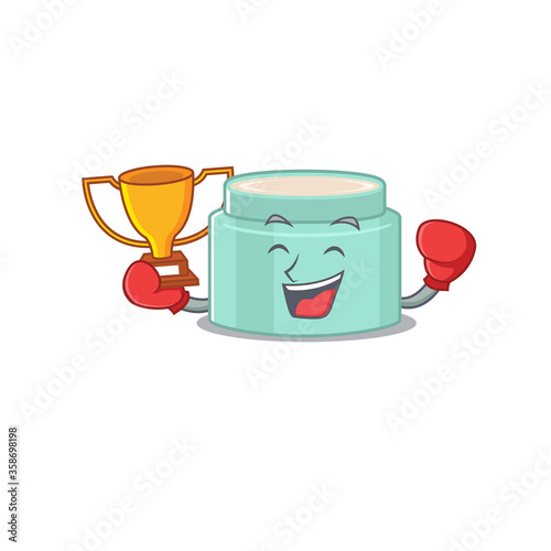 An elegant boxing winner of lipbalm caricature design concept