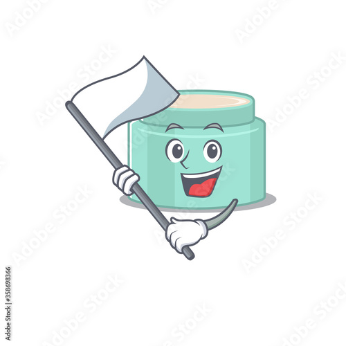 A heroic lipbalm mascot character design with white flag