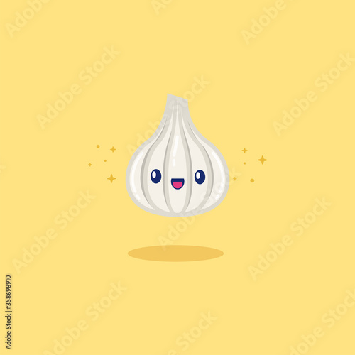 Garlic Vector Icon Illustration. Cute Vegetable. Flat Cartoon Style Suitable for Web Landing Page, Banner, Sticker, Background