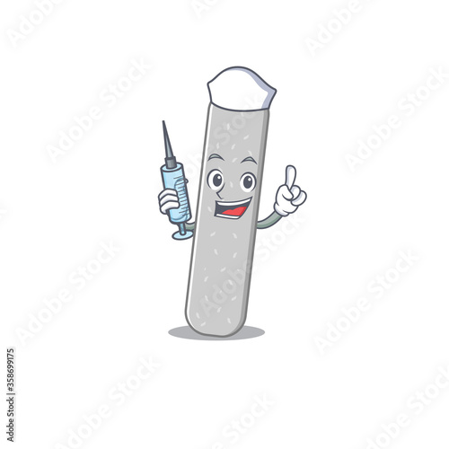 A dedicate emery boards nurse mascot design with a syringe