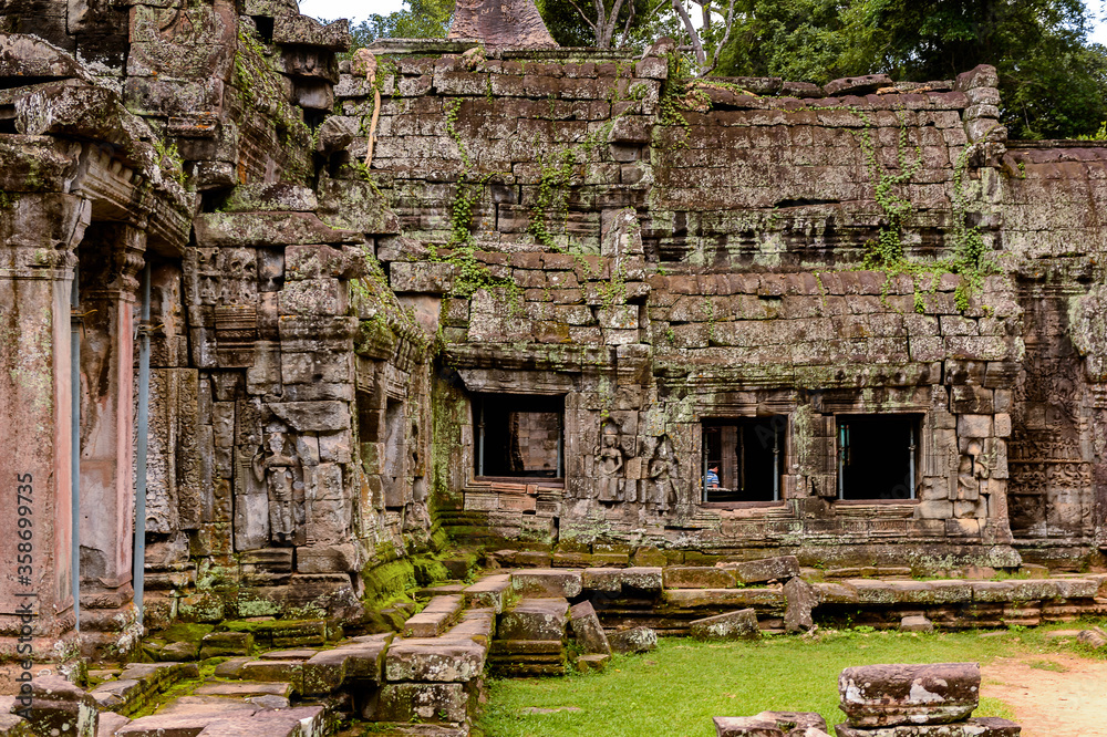 It's Part of the Ta Prohm (Rajavihara), a temple at Angkor, Province, Cambodia. It was founded by the Khmer King Jayavarman VII as a Mahayana Buddhist monastery and university. It's Part of the Ta Prohm (Rajavihara), a temple at Angkor, Province, Cambodia. It was founded by the Khmer King Jayavarman VII as a Mahayana Buddhist monastery and university.