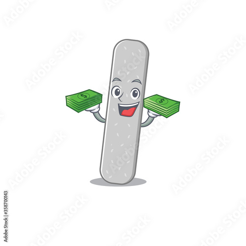 A wealthy emery boards cartoon character having much money on hands
