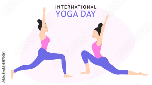 International yoga day beautiful woman playing yoga vector illustration. Yoga exercise concept background