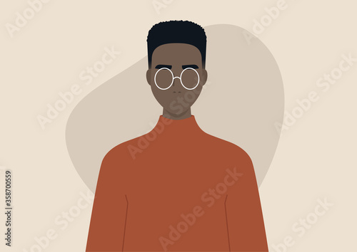 Young black man wearing a box fade hairstyle, character design