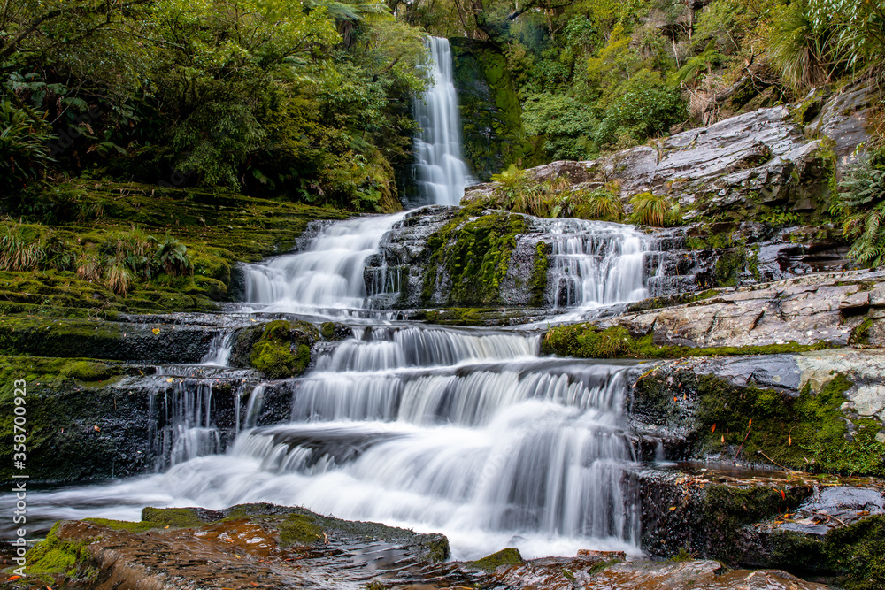A long exposure of the The McLeans falls in the Catlins Forest Park Otago New Zealand