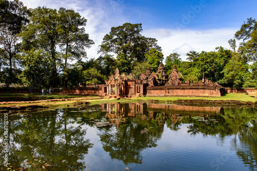 It s Banteay Srei or Banteay Srey   a 10th-century Cambodian temple dedicated to the Hindu god Shiva.