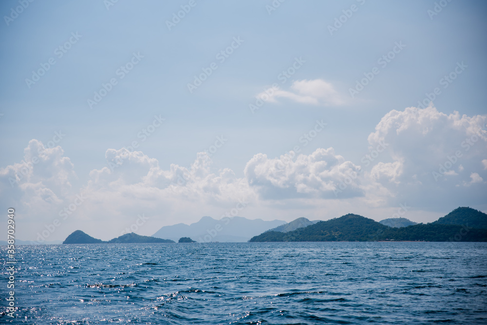 Silhouette of mountains of Coron, Palawan, Phiippines under the overcast afternoon
