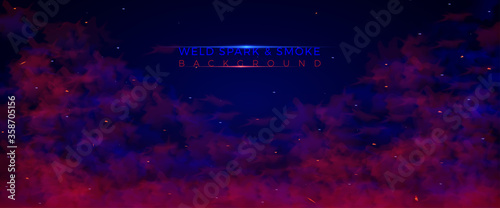 Red and Blue Smoke, flying up sparks and fire particles for background template