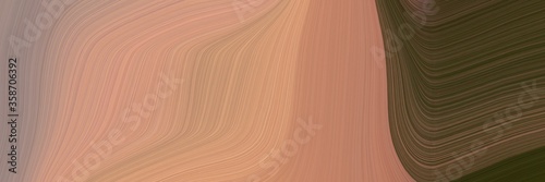 abstract dynamic horizontal banner with rosy brown, very dark green and pastel brown colors. fluid curved lines with dynamic flowing waves and curves for poster or canvas