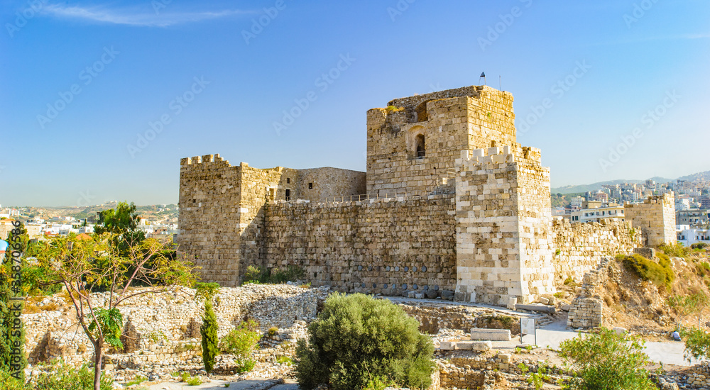 It's Byblos Crusader Castle, Lebanon. It was built by the Crusaders in the 12th century from indigenous limestone and the remains of Roman structures.