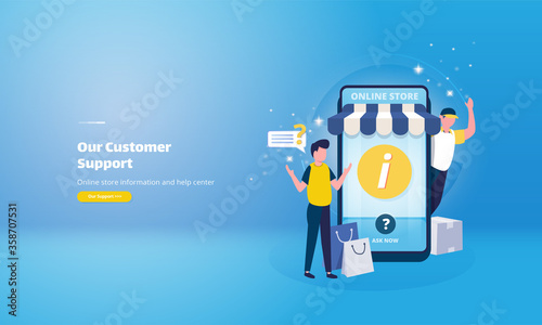 Online store information and help service on flat illustration